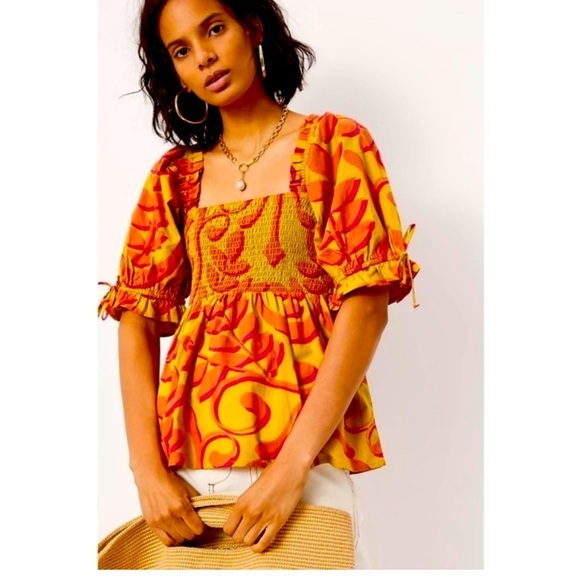 ANTHRO-Porridge Jina Smocked Babydoll Blouse - Picture 1 of 5